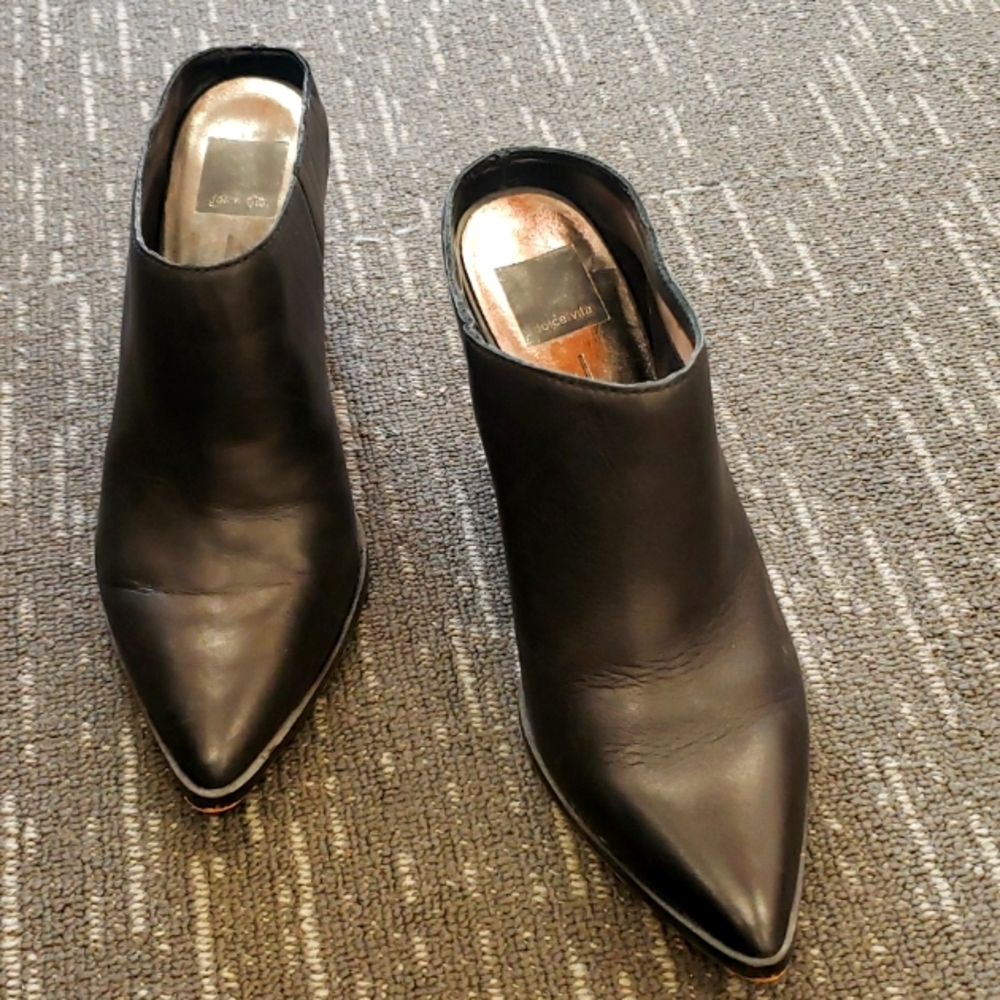 BLOCK HEEL MULE DOLCE VITA, SIZE 8, BLACK LEATHER